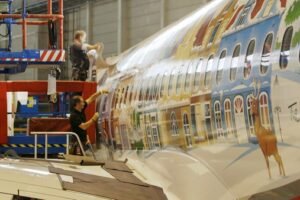 Boeing 757 passenger airliner wrapped using Orafol films