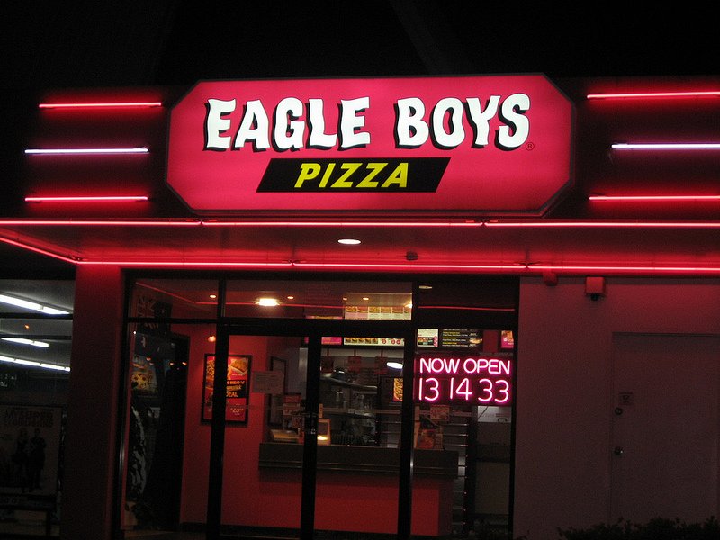 Eagle Boys Pizza Lighted Sign at Night
