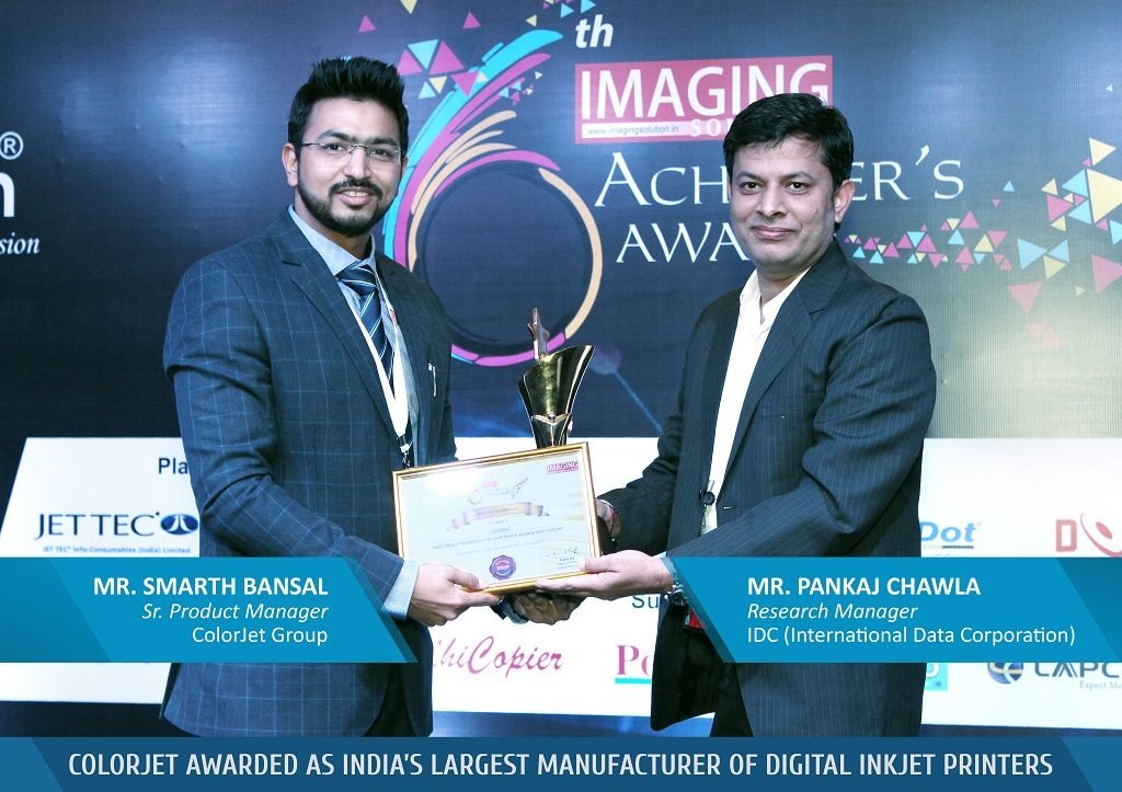 ColorJets Smarth Bansal Receiving the Award