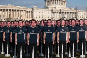 100 life size Mark Zuckerberg cutouts on White House lawn