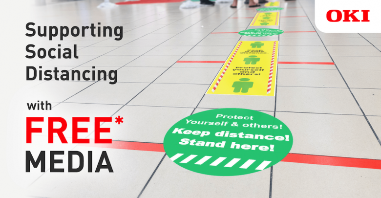 Read more about the article OKI offers free media and artwork for social distancing graphics