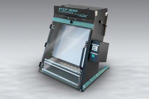 Vastex PTF-100 uniformly coats DTF films with adhesive powder